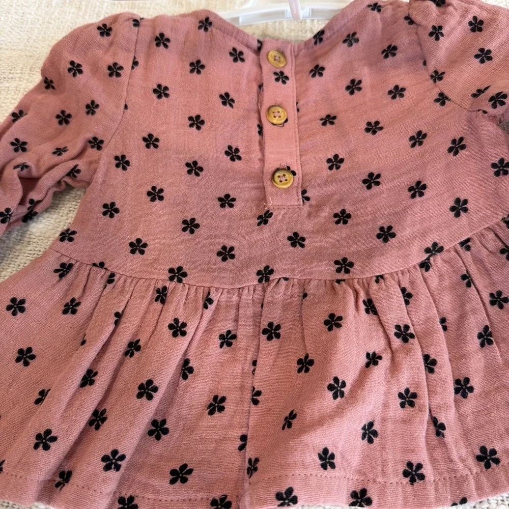 NWT Baby Cat And Jack 2 pc. Pink With Flowers 100% Cotton 0-3 Mos.
